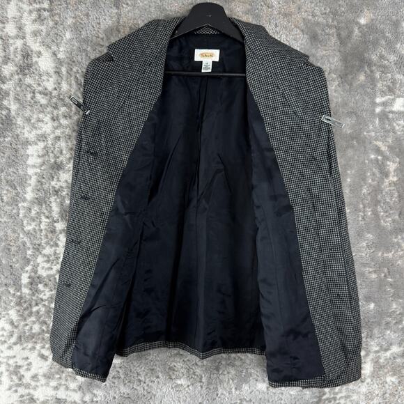 Talbots Size 12 Wool Career Notched Blazer Jacket Black/White Long Sleeve Button - Picture 4 of 9